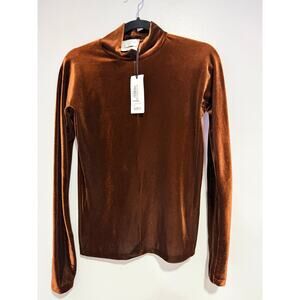 NEW NWT FORTE_FORTE Italy Velvet Turtleneck Top in Cacao Brown Small